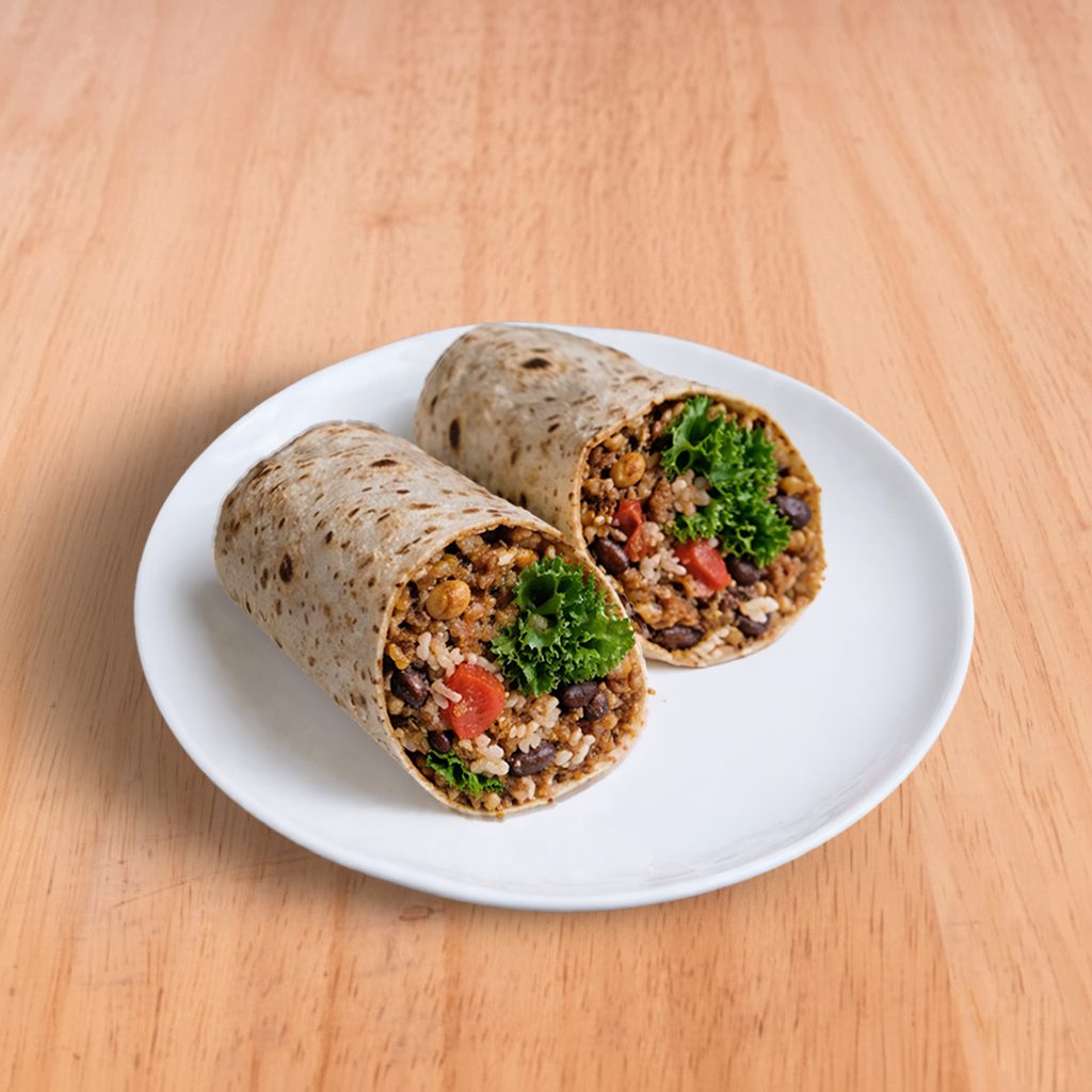 Vegan Lentil & Quinoa Burrito (Vegan & Gluten Free Option).
