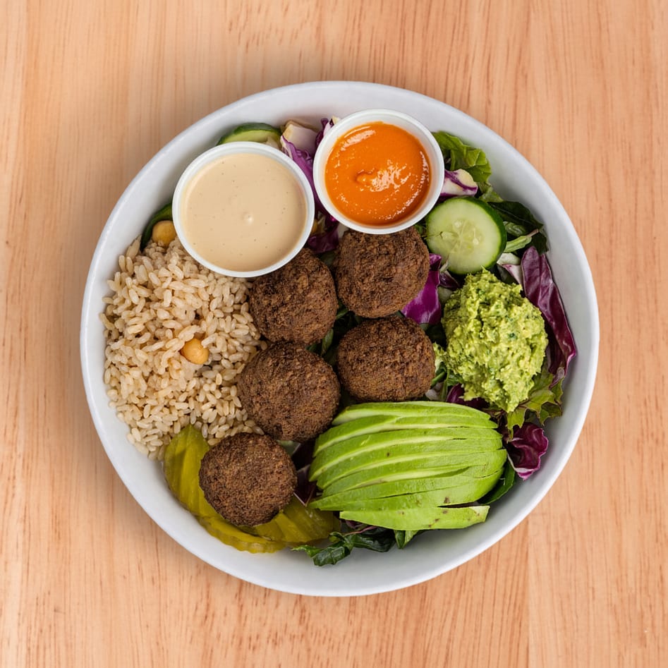 Falafel Bowl with avocado V-GF.